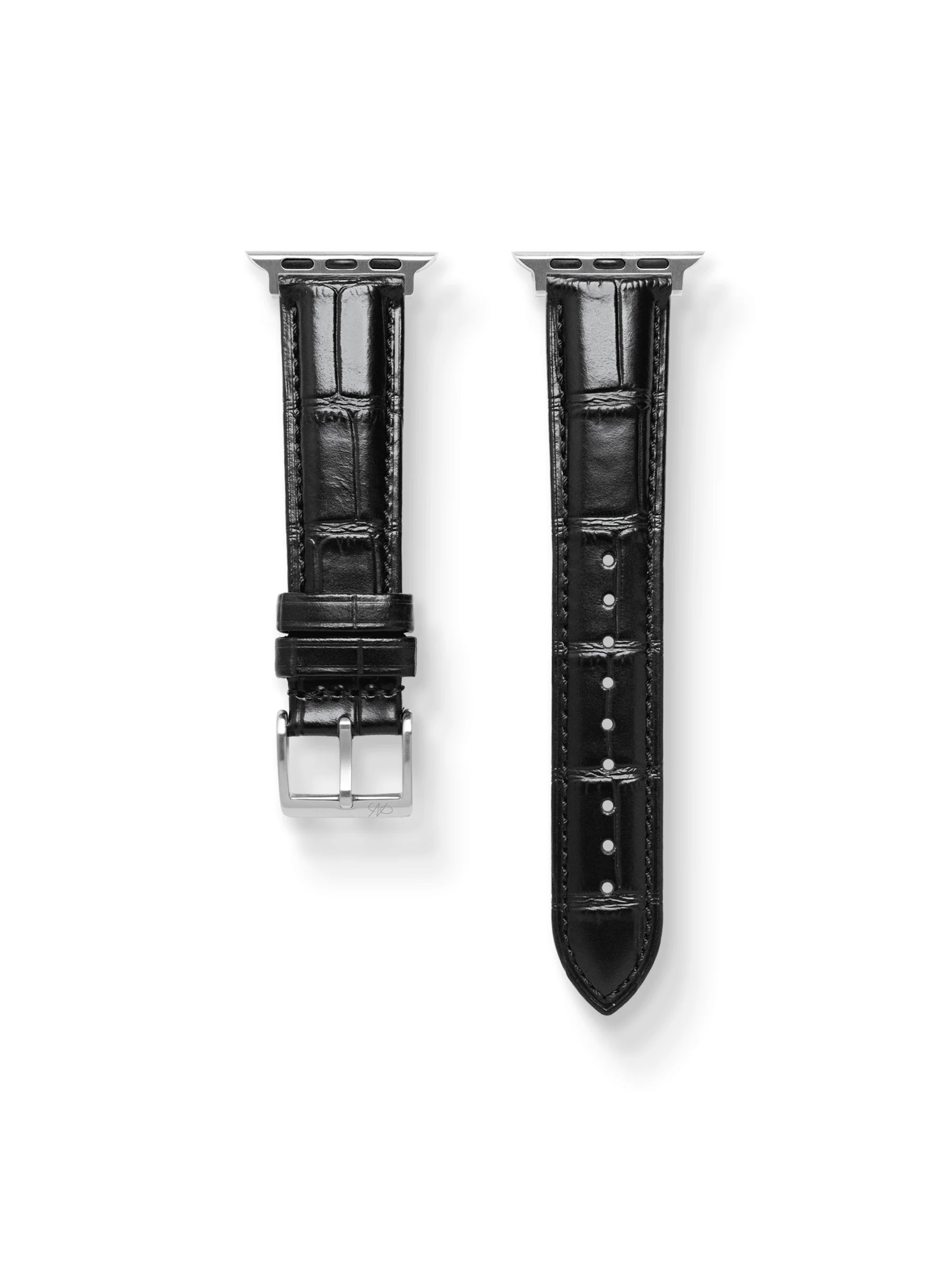 Classic Croc Embossed Leather Strap in Black for Apple Watch