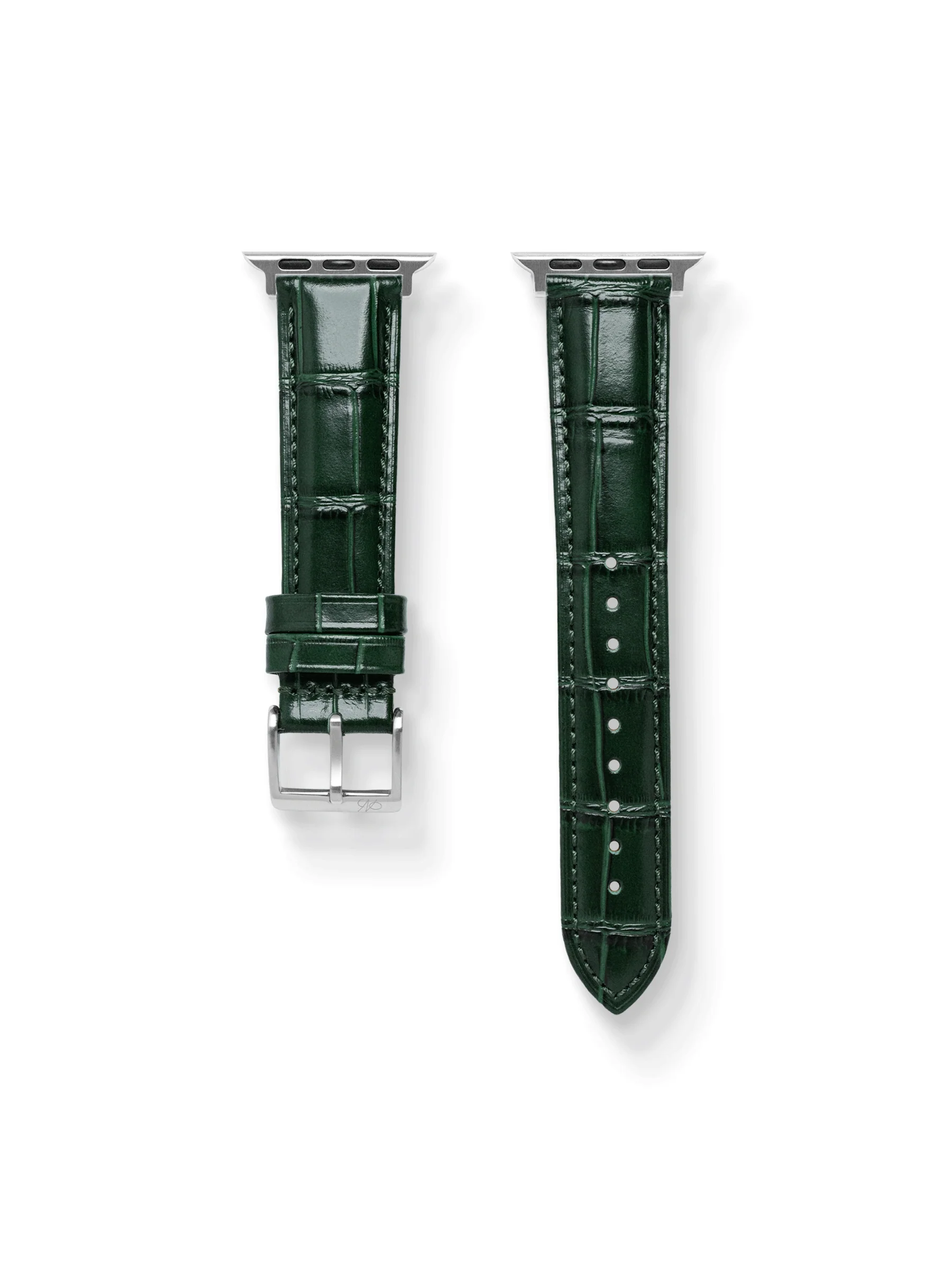 Classic Croc Embossed Leather Strap in Green for Apple Watch
