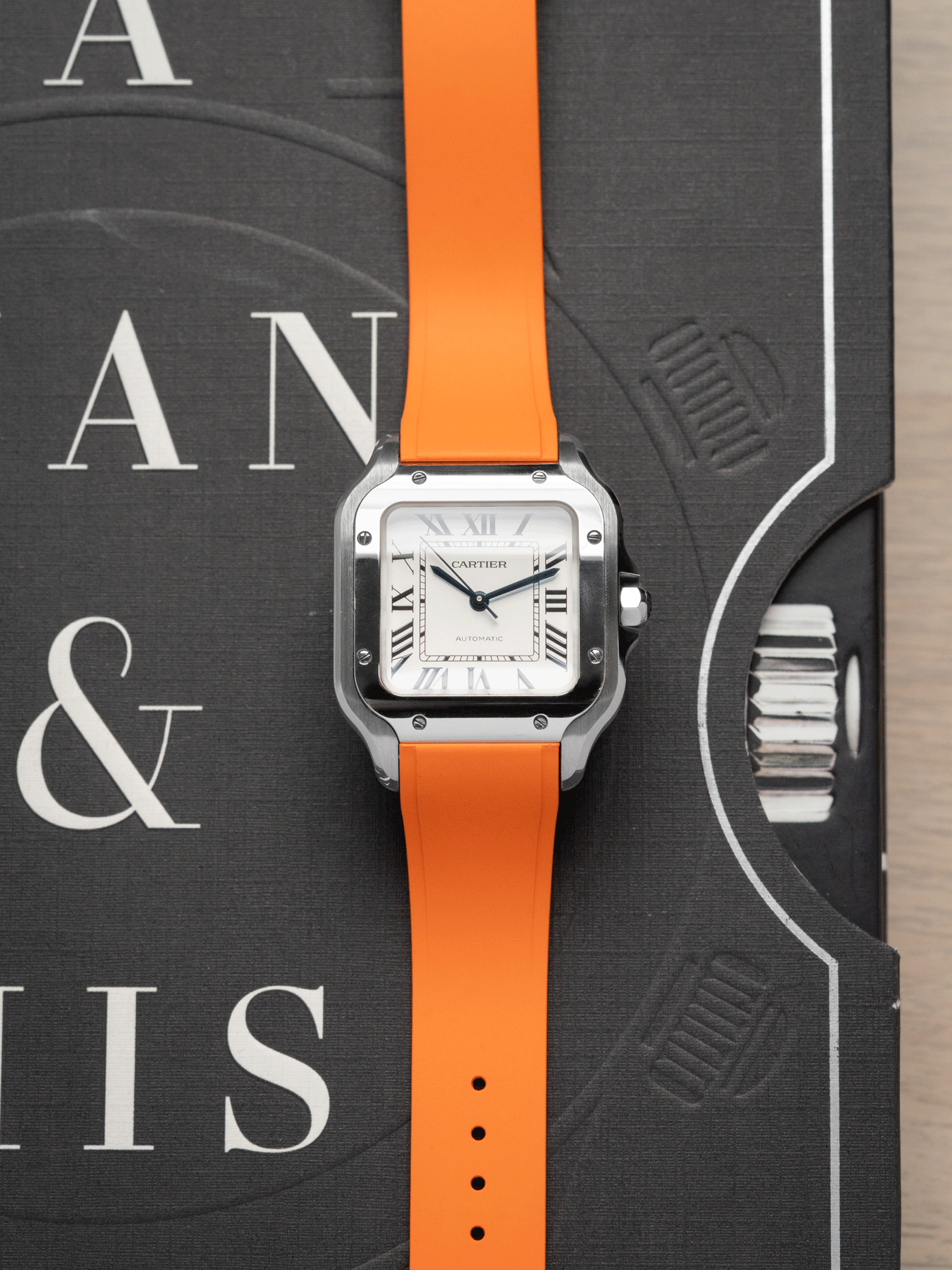 Dress FKM Rubber Strap in Orange for Cartier Santos de Cartier - Image 2