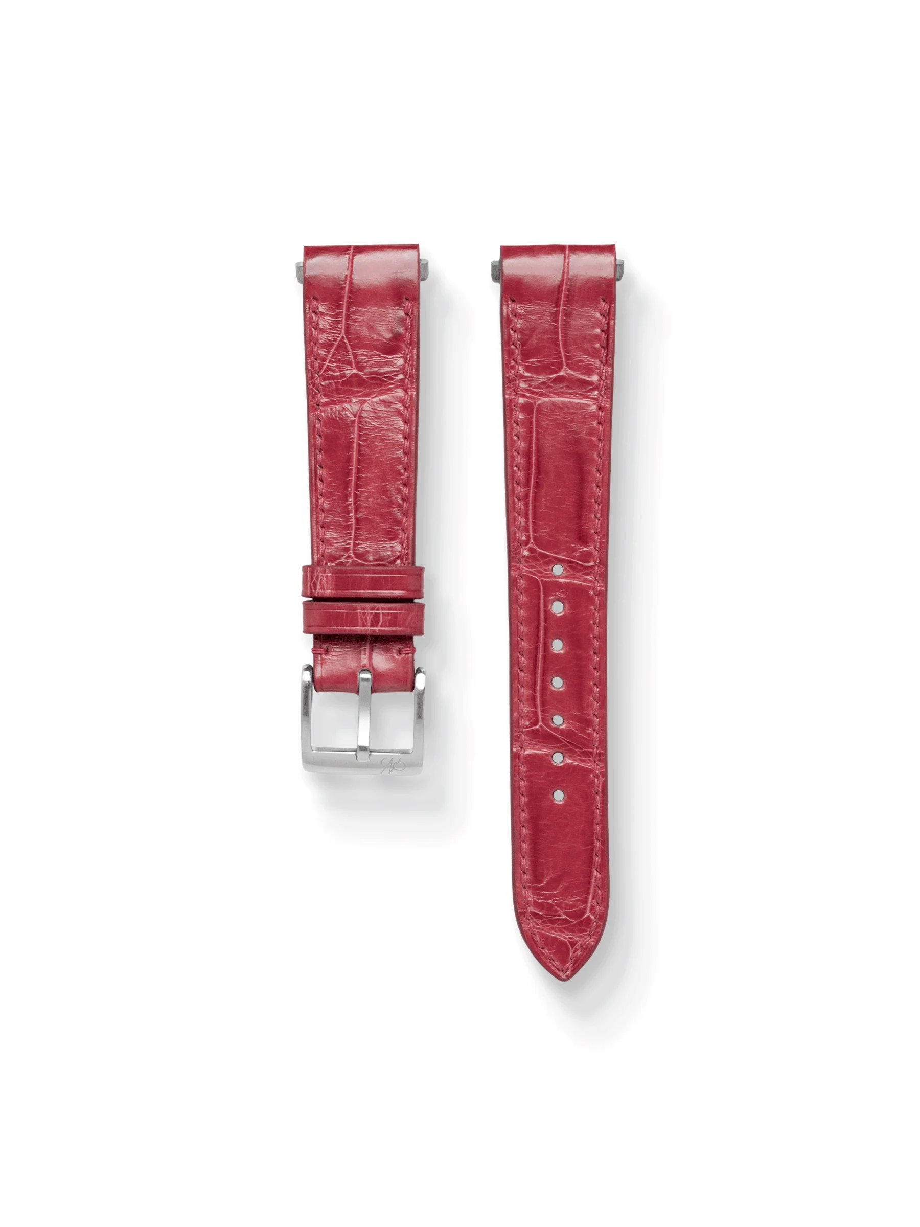 MTO Crocodile Leather Strap in Red (Semi-Glossy) for Cartier Santos de Cartier