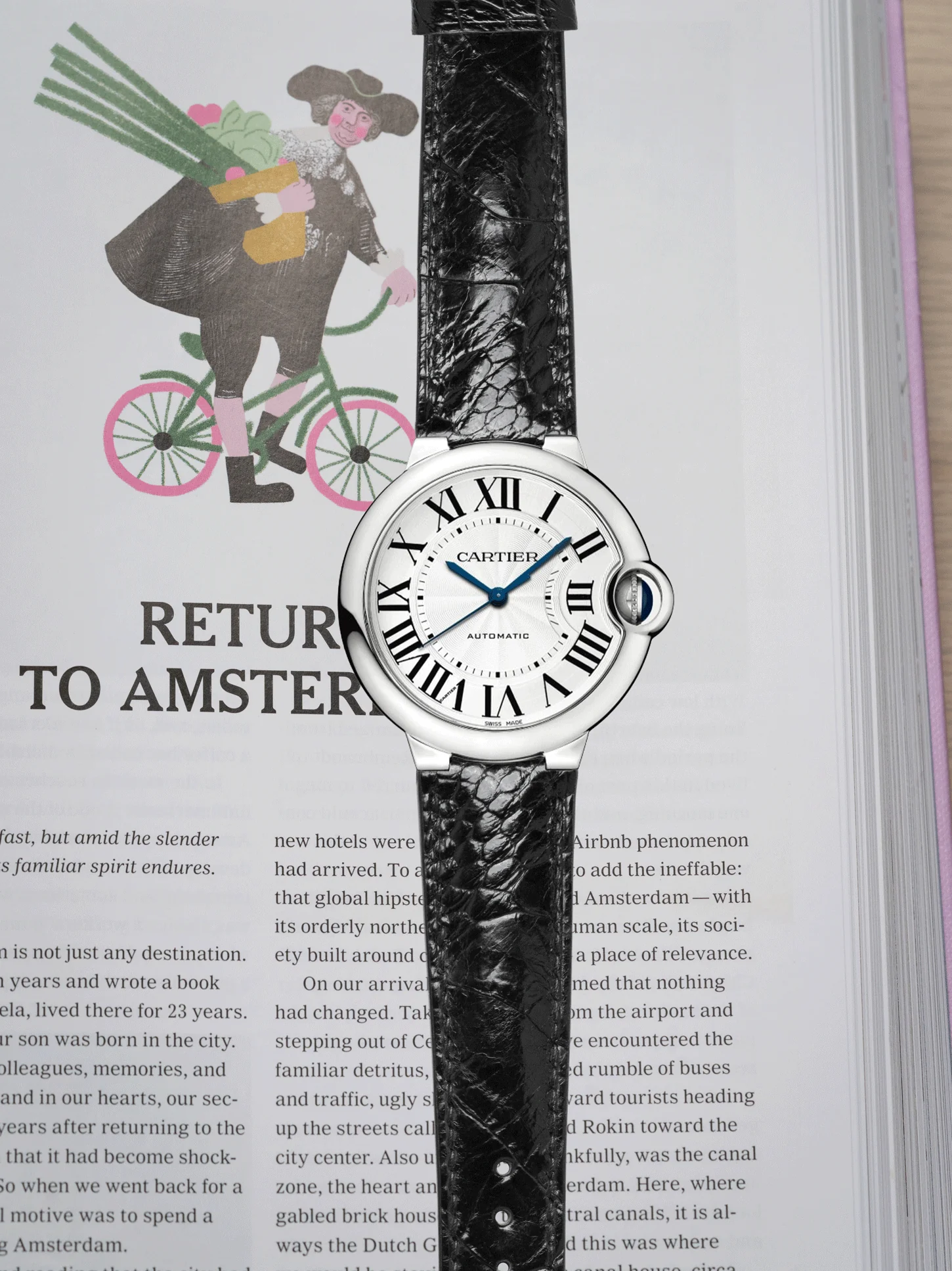 MTO Ostrich Leather Strap in Black for Cartier Ballon Bleu - Image 2